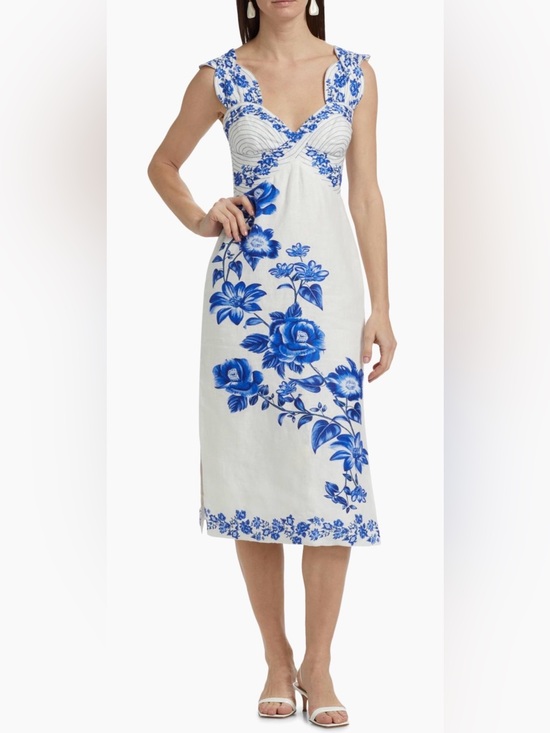 FARM Rio Dresses & Skirts - FARM Rio White Midi Dress with Blue Floral Print